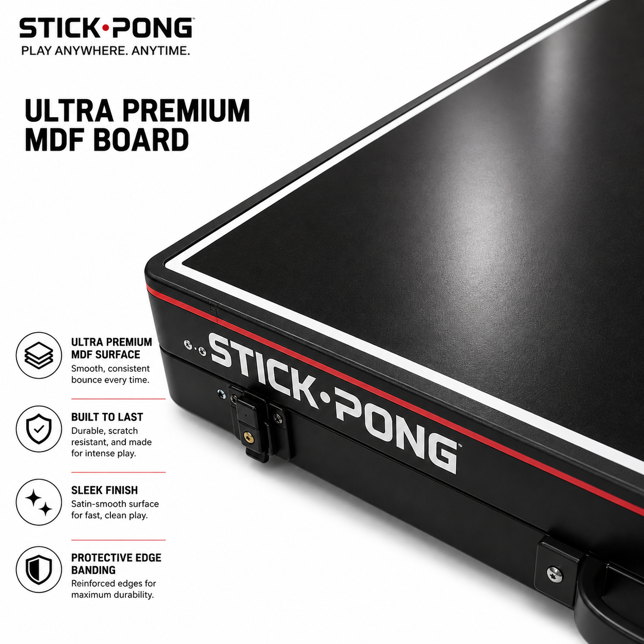 Close-up of the ultra premium Stick Pong MDF board