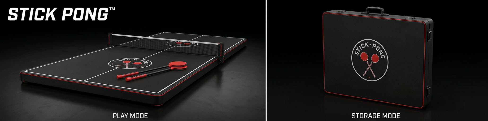 Stick Pong table in play mode and storage mode
